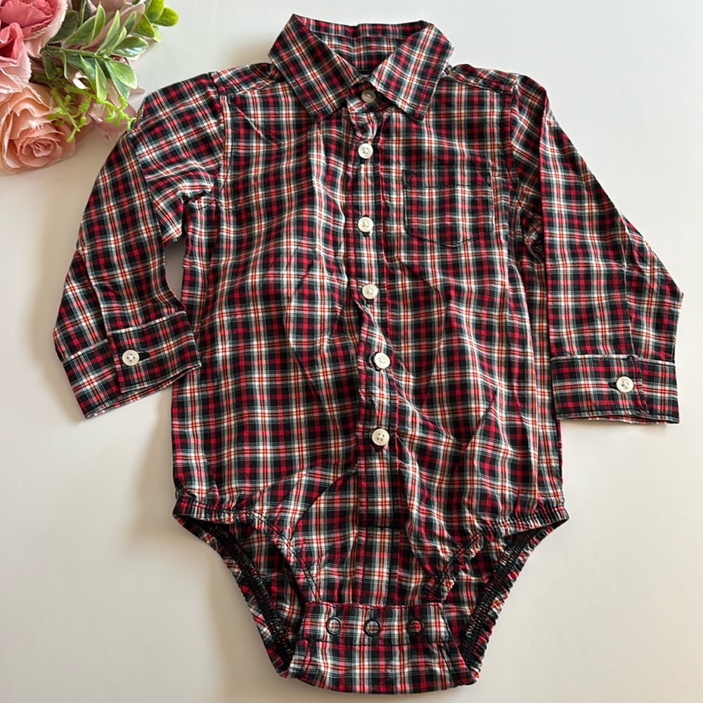 Carters Baby Boys Long Sleeve Bodysuit 12 Month Red Plaid Christmas Bodysuit 12M
